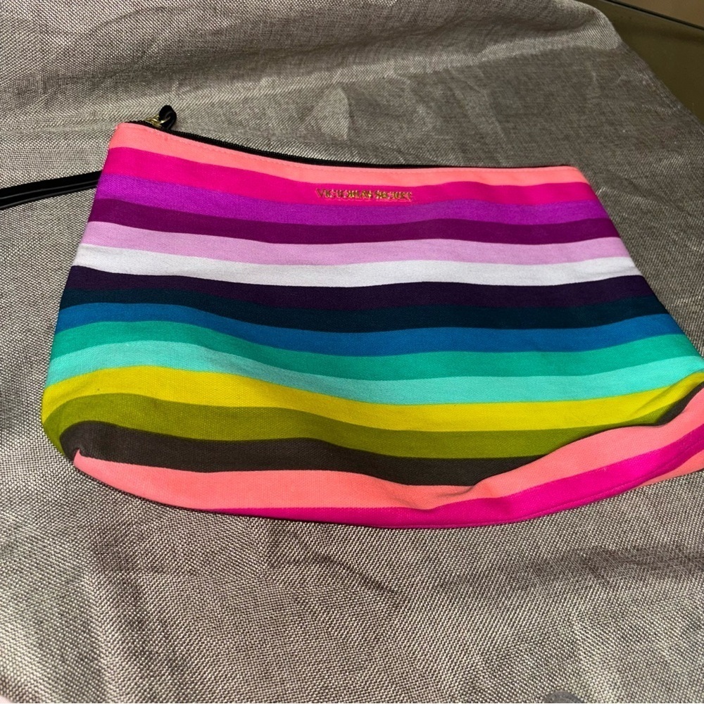 Victoria’s Secret Large Rainbow Stripe Multicolored Cosmetic Bag